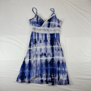 Mudd Y2K Crochet Mini Sun Dress Fit & Flare Blue Tie Dye Women's Small